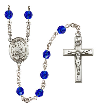 Silver Plated 6mm Fire Polished Saint Gerard Majella Rosary in Sapphire