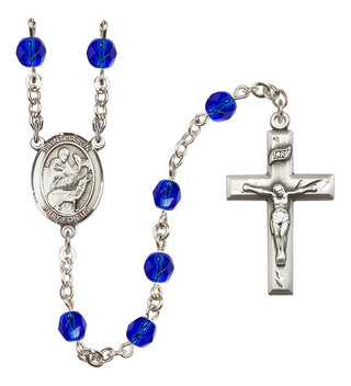 Silver Plated 6mm Fire Polished Saint Jason Rosary in Sapphire