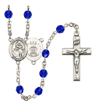 Silver Plated 6mm Fire Polished Saint Joan of Arc / Air Force Rosary in Sapphire