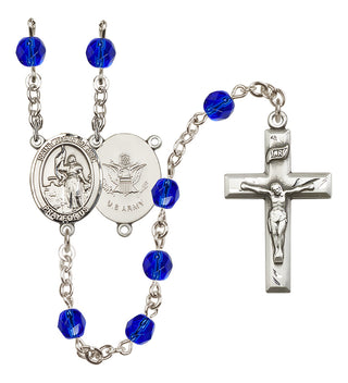 Silver Plated 6mm Fire Polished Saint Joan of Arc / Army Rosary in Sapphire