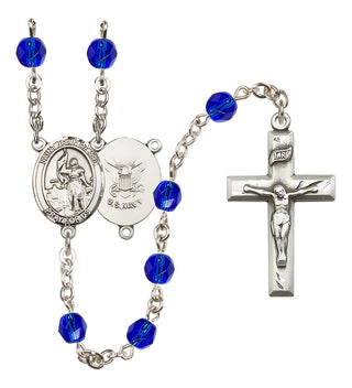Silver Plated 6mm Fire Polished Saint Joan of Arc / Navy Rosary in Sapphire