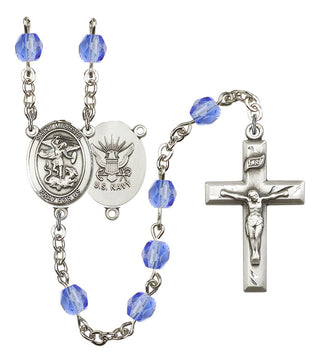 Saint Michael and Navy Rosary with Sapphire Beads