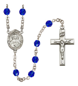 Silver Plated 6mm Fire Polished Scapular Rosary in Sapphire
