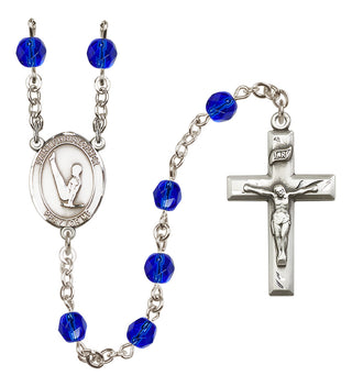Silver Plated 6mm Fire Polished Saint Christopher/Gymnastics Rosary in Sapphire