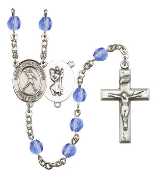 Saint Christopher and Football Rosary with Sapphire Beads
