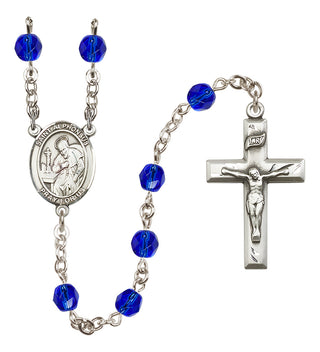 Silver Plated 6mm Fire Polished Saint Alphonsus Rosary in Sapphire