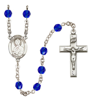 Silver Plated 6mm Fire Polished Saint Dominic Savio Rosary in Sapphire