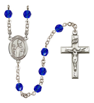 Silver Plated 6mm Fire Polished Saint Austin Rosary in Sapphire