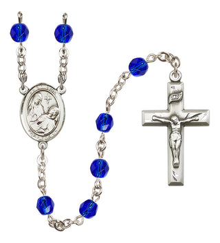 Silver Plated 6mm Fire Polished Saint Fina Rosary in Sapphire