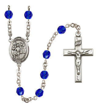 Silver Plated 6mm Fire Polished Saint Vitus Rosary in Sapphire