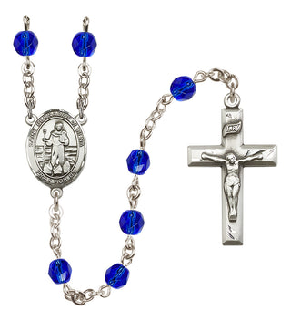 Silver Plated 6mm Fire Polished Saint Bernadine of Sienna Rosary in Sapphire