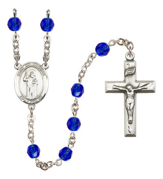 Silver Plated 6mm Fire Polished Saint Columbkille Rosary in Sapphire
