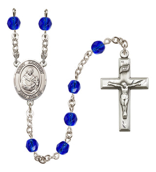 Silver Plated 6mm Fire Polished Saint Norbert of Xanten Rosary in Sapphire
