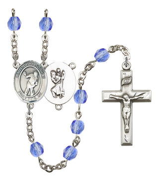 Saint Christopher and Lacrosse Rosary with Sapphire Beads