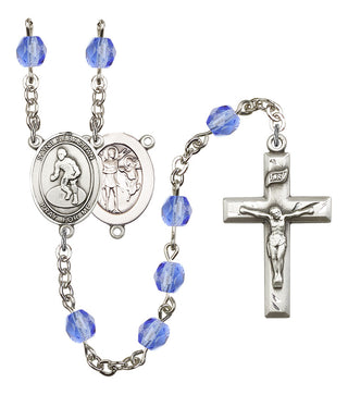 Saint Sebastian and Wrestling Rosary with Sapphire Beads