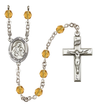 Silver Plated 6mm Fire Polished Santa Ana Rosary in Topaz
