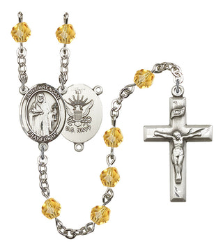 Saint Brendan The Navigator and Navy Rosary with Topaz Beads