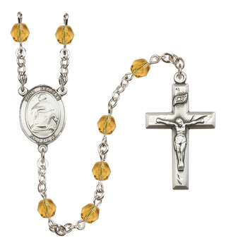 Silver Plated 6mm Fire Polished Saint Charles Borromeo Rosary in Topaz