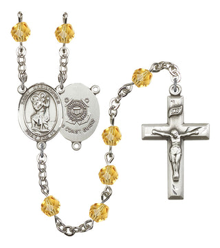 Saint Christopher and Coast Guard Rosary with Topaz Beads