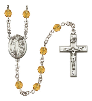 Silver Plated 6mm Fire Polished Saint Elmo Rosary in Topaz
