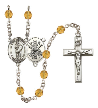 Silver Plated 6mm Fire Polished Saint Florian/Firefighter Rosary in Topaz