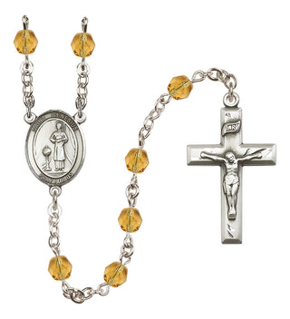 Silver Plated 6mm Fire Polished Saint Genesius of Rome Rosary in Topaz