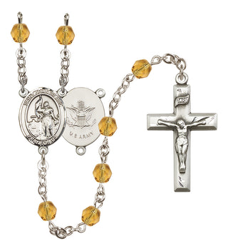Silver Plated 6mm Fire Polished Saint Joan of Arc / Army Rosary in Topaz