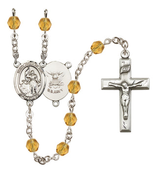 Silver Plated 6mm Fire Polished Saint Joan of Arc / Navy Rosary in Topaz