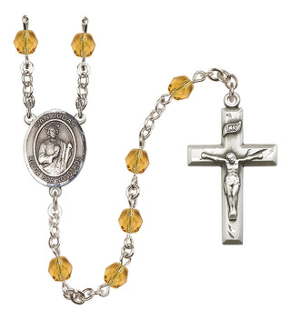 Silver Plated 6mm Fire Polished San Judas Rosary in Topaz