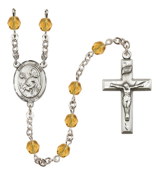 Silver Plated 6mm Fire Polished Saint Kevin Rosary in Topaz