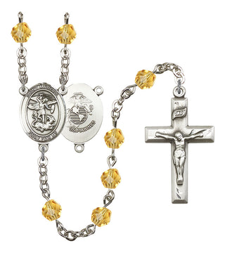 Saint Michael and Marines Rosary with Topaz Beads
