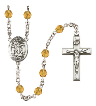 Silver Plated 6mm Fire Polished Saint Michael the Archangel Rosary in Topaz