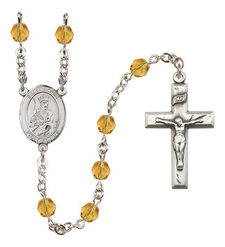Silver Plated 6mm Fire Polished Saint Louis Rosary in Topaz