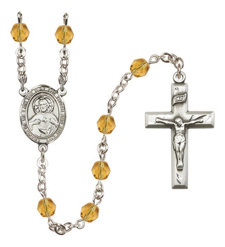 Silver Plated 6mm Fire Polished Scapular Rosary in Topaz