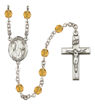 Silver Plated 6mm Fire Polished Our Lady Star of the Sea Rosary in Topaz