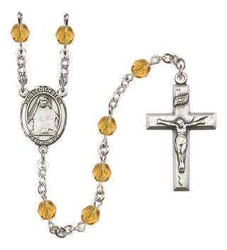 Silver Plated 6mm Fire Polished Saint Edith Stein Rosary in Topaz