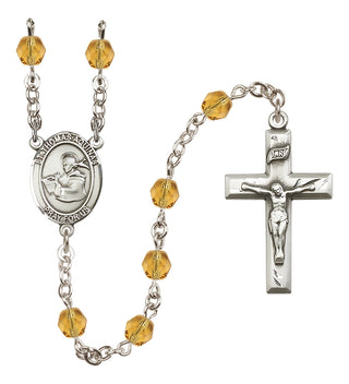 Silver Plated 6mm Fire Polished Saint Thomas Aquinas Rosary in Topaz