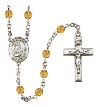 Silver Plated 6mm Fire Polished Saint William of Rochester Rosary in Topaz