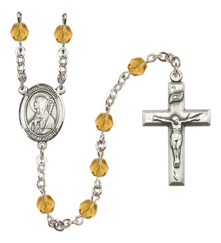 Silver Plated 6mm Fire Polished Saint Brigid of Ireland Rosary in Topaz