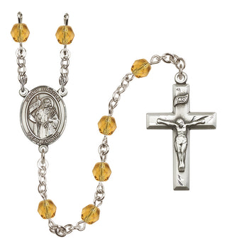 Silver Plated 6mm Fire Polished Saint Ursula Rosary in Topaz