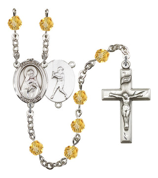Saint Rita and Baseball Rosary with Topaz Beads
