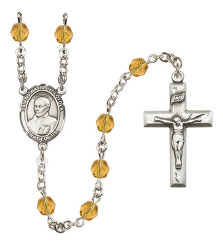 Silver Plated 6mm Fire Polished Saint Ignatius of Loyola Rosary in Topaz