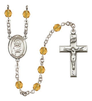 Silver Plated 6mm Fire Polished Saint Lillian Rosary in Topaz