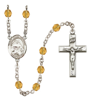 Silver Plated 6mm Fire Polished Saint Julia Billiart Rosary in Topaz