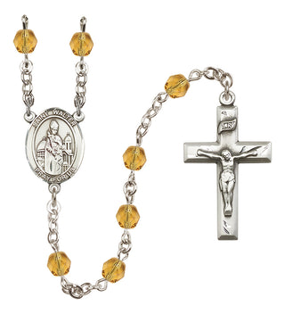Silver Plated 6mm Fire Polished Saint Walter of Pontoise Rosary in Topaz