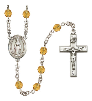 Silver Plated 6mm Fire Polished Virgin of the Globe Rosary in Topaz
