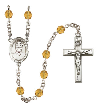 Silver Plated 6mm Fire Polished Saint Josephine Bakhita Rosary in Topaz