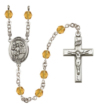 Silver Plated 6mm Fire Polished Saint Vitus Rosary in Topaz