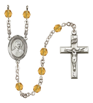 Silver Plated 6mm Fire Polished Saint John Berchmans Rosary in Topaz