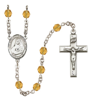 Silver Plated 6mm Fire Polished Saint Rose Philippine Duchesne Rosary in Topaz
